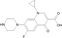 O ciprofloxacino, antibiótico sintético pertencente ao grupo das quinolonas, tem mecanismo de ação decorrente do bloqueio da função da DNA-girase, resultando em alto efeito bactericida sobre amplo espectro de micro-organismos O ciprofloxacino, antibiótico sintético pertencente ao grupo das quinolonas, tem mecanismo de ação decorrente do bloqueio da função da DNA-girase, resultando em alto efeito bactericida sobre amplo espectro de micro-organismos