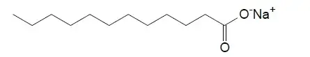 Um exemplo de uma molécula de sabão é o dodecanoato de sódio, cuja estrutura química está mostrada a seguir Um exemplo de uma molécula de sabão é o dodecanoato de sódio, cuja estrutura química está mostrada a seguir